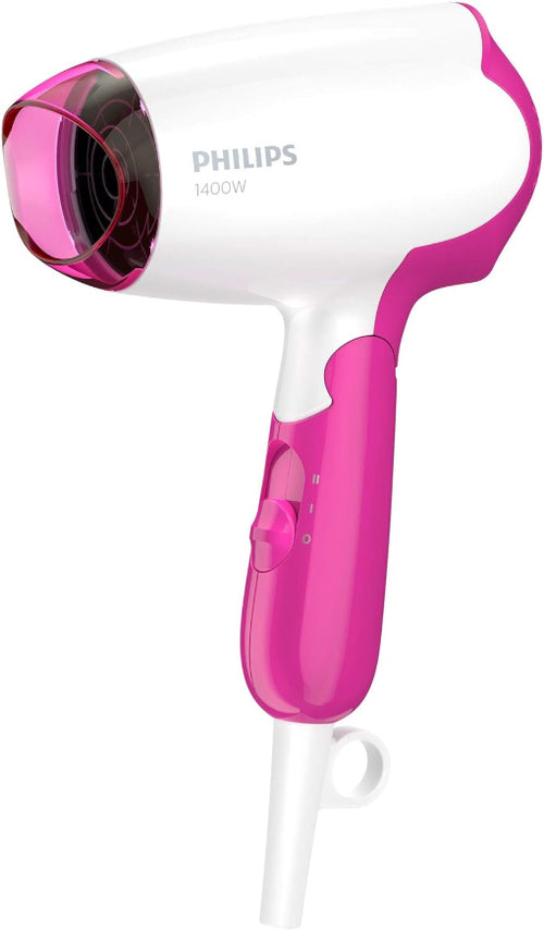 Philips hair dryer with pink and white design on a white background